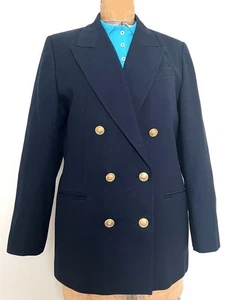 Vintage Talbots Navy 100% Wool Double Breasted Gold Buttons Blazer Jacket sz 12 - Picture 1 of 4