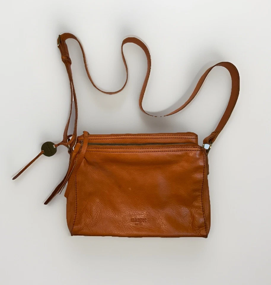 Bolso de Hombro Ajustable Margot New York Cuero Coñac Triple Bolsillo Cartera Cremallera Foto 1 de 4