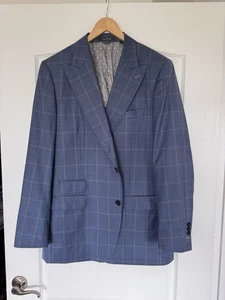 Indochino Blue Sport Coat Blazer 46L Blue Wool Peak Lapel Surgeon Windowpane - Picture 1 of 24