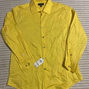 Camisa Alfani Para Hombre Grande (32-33) Calce Ajustado Amarillo Sólido Ligera Abotonada - Imagen 1 de 6