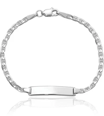 14K Solid White Gold Mariner Link ID Bracelet - Image 1 of 4