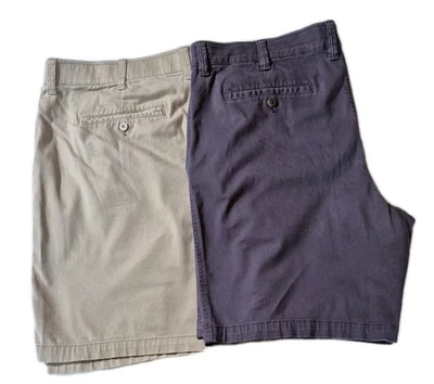 Lot Of 2 Pairs Mens Chino Shorts Sz 48 Gray Beige Khakis Soft Stretch Waistband - Image 1 of 4