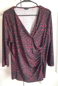 Talbots XL Faux Wrap Top Ruched Side 3/4 Sleeves Red Black - Picture 1 of 5