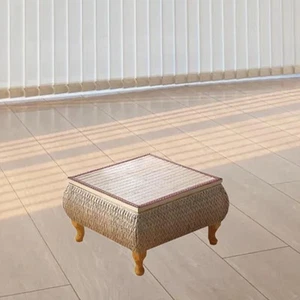Rattan Coffee Table Japanese Floor Table Retro Design with Storage Decoration - Picture 1 of 5