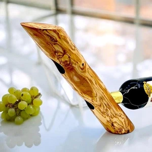 Handcrafted Olive Wood Round Wine Bottle Holder with Two Holes – Natural Rustic - Picture 1 of 10