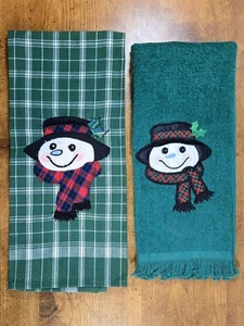 2 Küchen-Weihnachtshandtücher "Schneemann" Motiv, neu - Bild 1 von 3