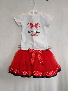 Disney Minnie Mouse Cumpleaños Niña Camiseta y Tutú Falda Conjunto Lunares Rojos 3 Años - Imagen 1 de 10