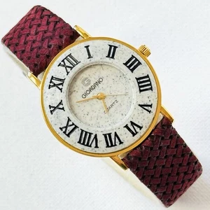 Vintage Giordano 32mm Faux Stone Womens Watch Gold Burgundy Leather Roman Homage - Picture 1 of 12