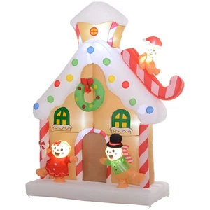 Outsunny 7FT Inflatable Gingerbread House Christmas Yard Decoration w/ LED - Picture 1 of 11