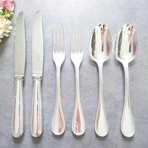Christofle Perles Silverplate Flatware Standard Knife Fork Spoon 6pcs Excellent - Picture 1 of 20