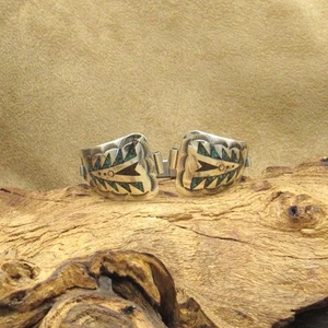 Vintage Sterling Silber Türkis und Koralle Chip Inlay Damen Uhrenarmband - Bild 1 von 5