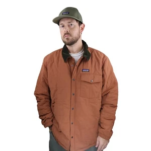 Patagonia Isthmus Quilted Sherpa Fleece Lined Jacket Mens XL Orange Gray Coat - Picture 1 of 16