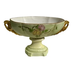 Antique Large Compote Pedestal Bowl Gold Handles Signed Capodimonte Porcelain - Picture 1 of 8
