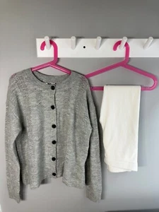 Gymboree Leggings Gap Button Up Round Neck Cardigan Sweater Grey White Lot of 2 - Picture 1 of 10
