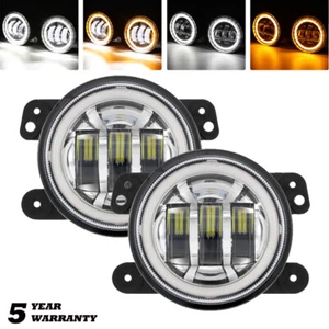 Chrome 4" LED Fog Lights DRL Angel Eyes  For Jeep Grand Cherokee Wrangler JK - Picture 1 of 12