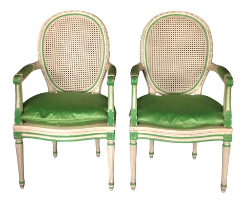 Vintage Louis XVI Style Painted Neoclassical Chairs - A Pair Cover