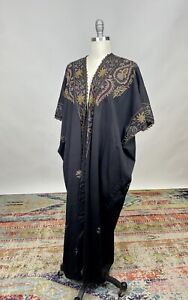 Antique 1920s black silk Gold Lamé metallic colorful embroidery Moroccan tunic