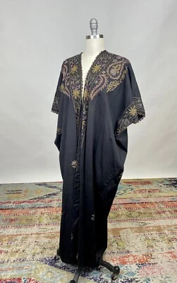 Antique 1920s black silk Gold Lamé metallic colorful embroidery Moroccan tunic - Image 1 of 4