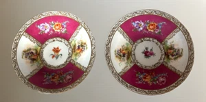 2 Vintage Royal Dresdner Bavaria Saucers 6" Red Panel Quatrefoil Carl Schumann - Picture 1 of 7