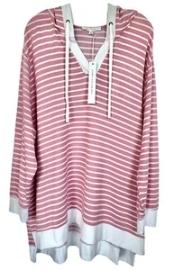 Jane & Delancey Women's Hooded Pullover Top Long Sleeve Plus Sz 3X Pink Striped - Picture 1 of 8
