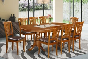 9pc oval dinette dining room set table w/ 8 leather seat chairs in saddle brown - Picture 1 of 12