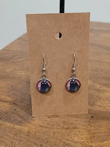 cat head silver dangle earrings - Picture 1 of 2