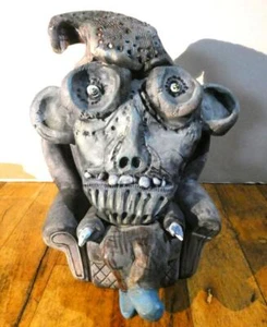 Ugly Face "Monster Sitting On A Throne" Folk Art Pottery Sculpture-Signed - Picture 1 of 8