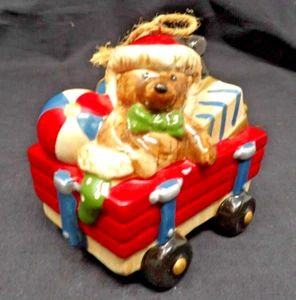 Vintage Ceramic Wagon Full Of Toys Christmas Ornaments 3 1/2" Tall - Picture 1 of 3