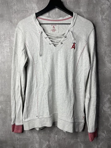 Antigua MLB Los Angeles Angels Sweater Adult Large Gray Tie Neck Shirt Womens Cover