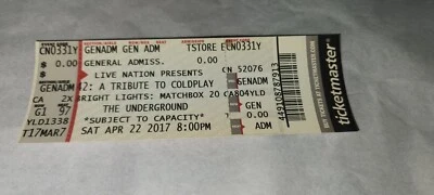 42 coldplay tribute band ticket stub charlotte nc 4/22/2017 - Image 1 of 2