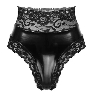 UK Womens Shiny Metallic Knickers Floral Lace Panties Underwear High Waist - Picture 1 of 10