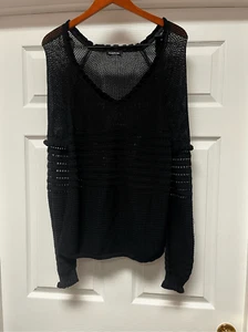 Bebe schwarz Rüschen offen Strick romantisch launisch Goth Pullover Gr. L neu ohne Etikett - Bild 1 von 8
