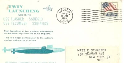 USS Tecumseh and USS Flasher, Twin launch Nuclear subs , 1963,cover & history - Image 1 of 4