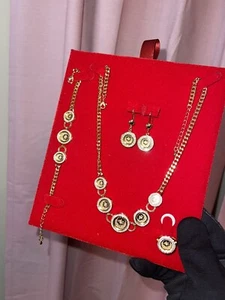21k Gold plated Arabic Letters Dubai Style 4pc Set w/diamonds, ring size 6 & 7 - Picture 1 of 6