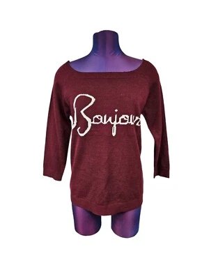 Suéter Love By Design leve marrom Bonjour costas em V tamanho grande feminino K43 - Imagem 1 de 4