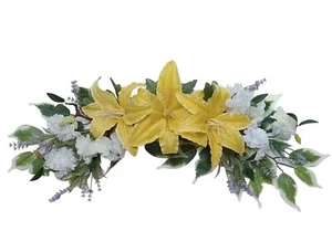 Cream Cherry Blossom & Yellow Lily Wall Floral 26" Swag Arrangement Decor EST066 - Picture 1 of 3