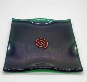 Bandeja para baratija de vidrio dicroico fundido de 6,5" púrpura verde rojo remolino - Imagen 1 de 13
