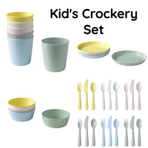Kids Plastic Crockery Tableware Feeding Set Plates Mug Spoon Multi Colour