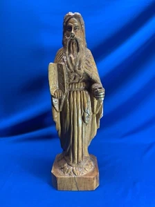 HAND-CARVED FROM 1 BLOCK OF WOOD MOSES & 10 COMMANDMENTS 18.25"H - Picture 1 of 7