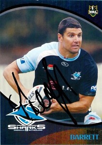 Signed 2009 Cronulla Sharks NRL Daily Telegraph Parallel Card - Trent Barrett