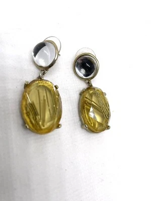 Faux Oval Rutilated Quartz Dangle Post Earrings - Image 1 of 4