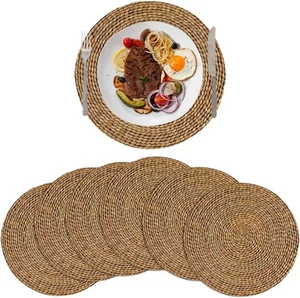 6pcs Linen Blend Placemats Round Spiral Rattan Heat Resistant Kitchen Dining - Picture 1 of 9