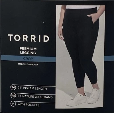 NEW TORRID BLACK Signature WAIST CROP LEGGINGS With Pockets SIZE 3 (3X/ 22-24) - Image 1 of 4