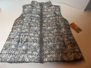NWT Womens Size L Ruff Hewn Gray/Blue Fair Isle Puffer Vest Full Zip - Picture 1 of 6
