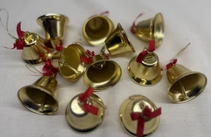 12 vintage gold tone metal bells, Christmas Ornaments, 2" tall - Picture 1 of 2