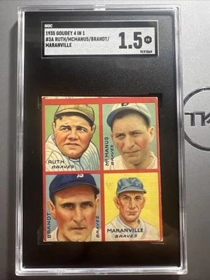 Tarjeta Goudey 1935 4 en 1 Babe Ruth, Mcmanus, Brandt & Maranville #3A - SGC 1,5 Foto 1 de 4