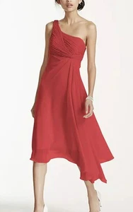 David’s Bridal Guava One Shoulder Chiffon Dress Size 6 - Picture 1 of 11