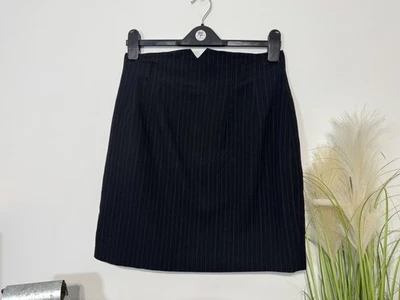 Etam Black Pinstripe Lined Pencil Skirt V Detail Waistband Belt Loops Size 14 - Image 1 of 4