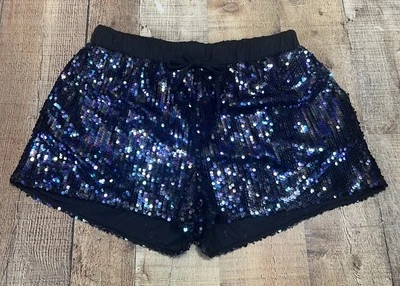 Jess Lea Colorful Sequin Black Drawstring Shorts Women's Size XL - Image 1 of 4