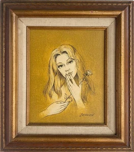 Berlen Mid Century schöne Frau Öl auf Leinwand Gemälde mit Rahmen Vintage 60er Jahre - Bild 1 von 5